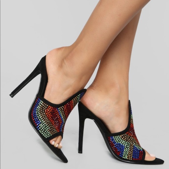 Rainbow Rhinestone Mule Heels sz.7 - Picture 4 of 8